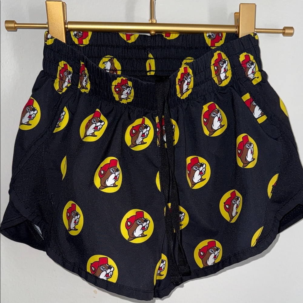 BUC-EE’S Girls Small Black Shorts with yellow & red Logo Print